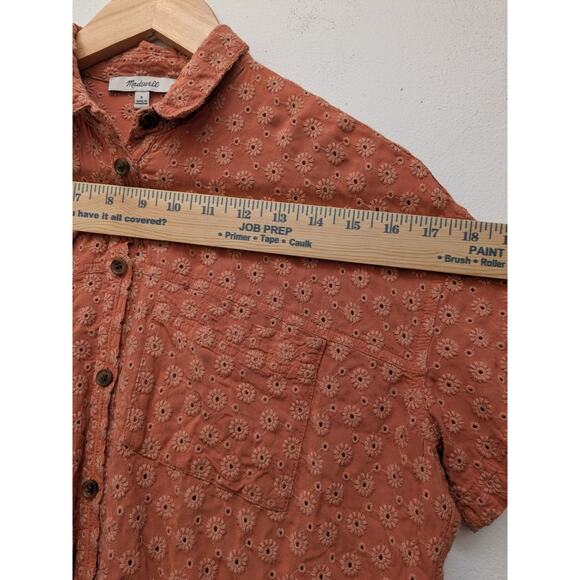 Madewell Women's Shirt Top Blouse Button Down Embroidered Portside Orange Small - Picture 7 of 11